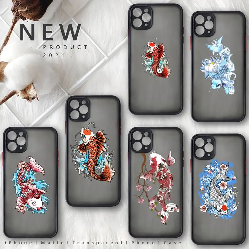 

Carp painted pattern Tattoos Phone Case black matte transparent For iPhone 7 8 x xs xr 11 12 13 pro plus mini max Clear Funda