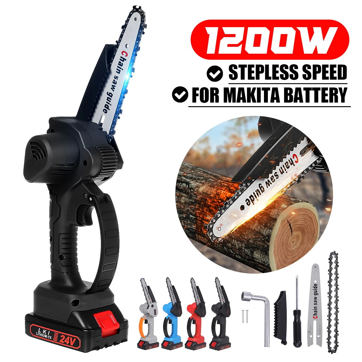 

6 INCH 2000W Electric Chain Saw Power Pruning ChainSaw Cordless Garden Tree Logging Woodworking Cutter Tool for Makita Battery