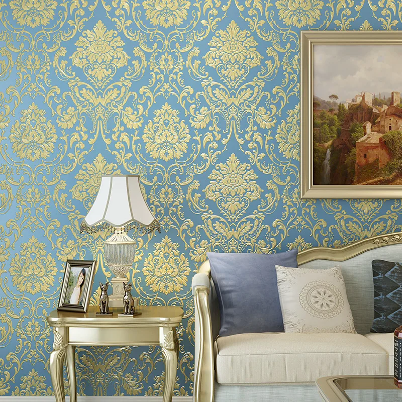 Роскошные 3d тисненые Дамасские нетканые обои в рулоне европейском стиле для