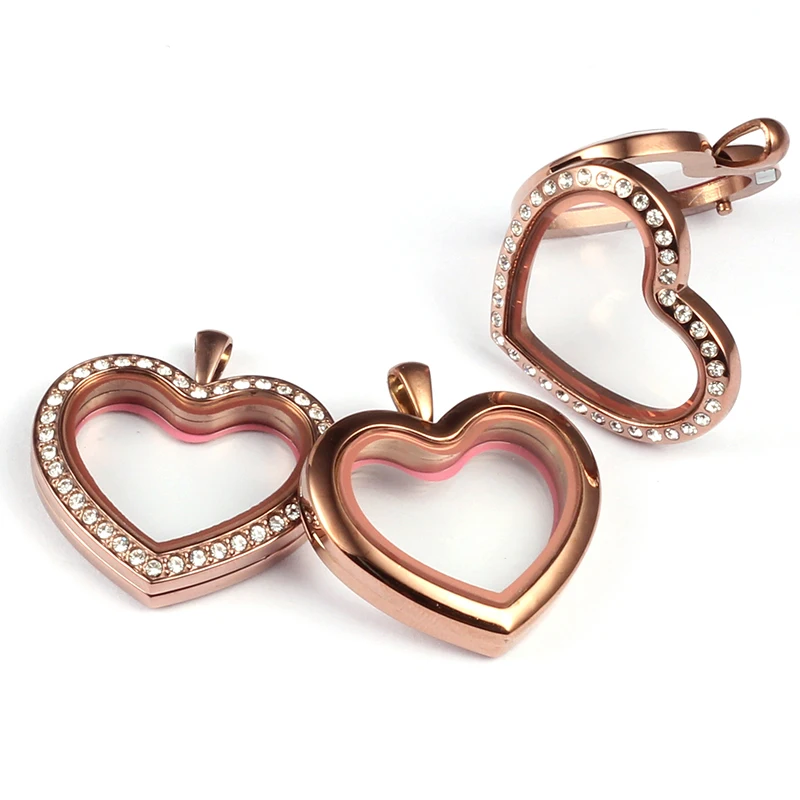 URSJEWELRY 30mm Peach Heart Magnetic Closure Chocolate Color 316L Stainless Steel Floating Glass Memory Living Locket Pendant | Украшения и