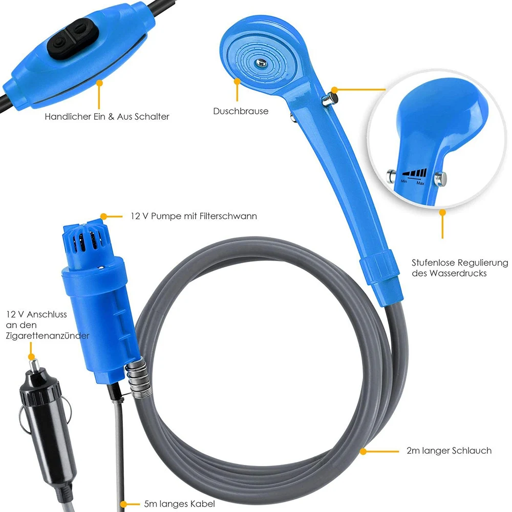 

12V Electric Pump Washer Portable Travel Camping Car Pet Dog Shower Washer Electric Pump Outdoor Hiking Kit Easy Operation