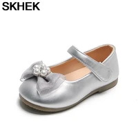 skhek black leather shoes for children girls chic flats kids mary janes with bow knot bowtie sweet princess elegant dress shoes