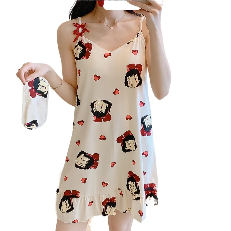 

WAVMIT Sexy Summer Women's Cartoon Nightgown Princess Style Ladies Nightshirt Women Causal Sleepwear with Chest Pad Women Night