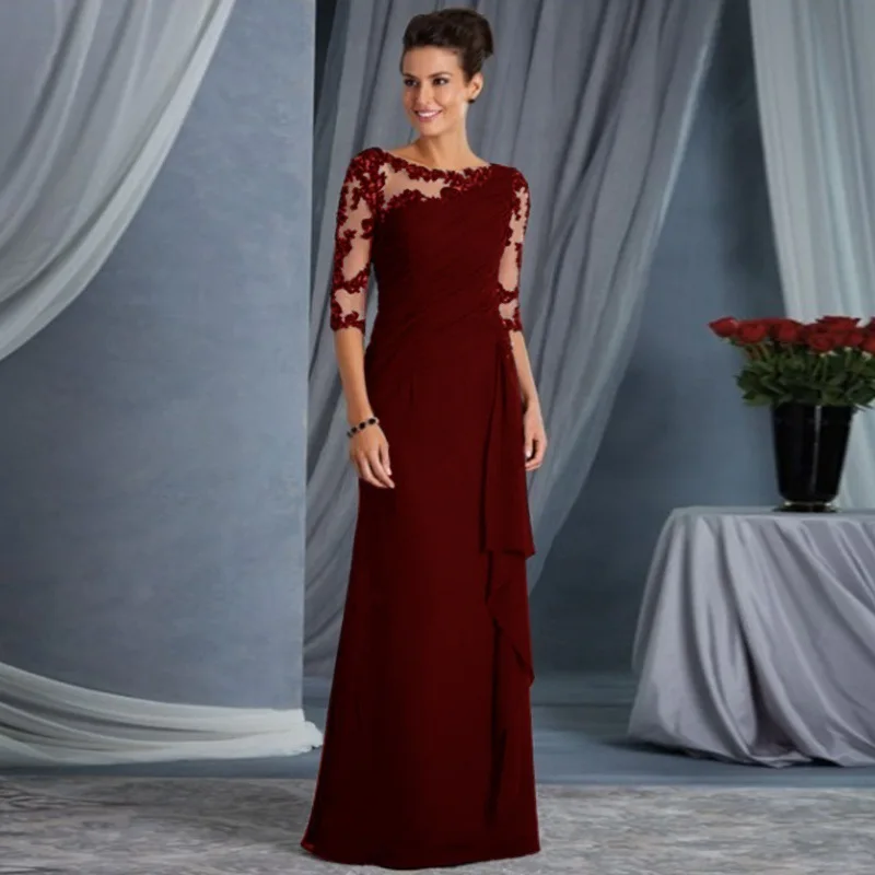 

Sexy O-Neck Mermaid Evening Dress Long Formal Prom Party Gown Lace Hollow Out Three Quarter Galadress Vestidos Women Dress 2021