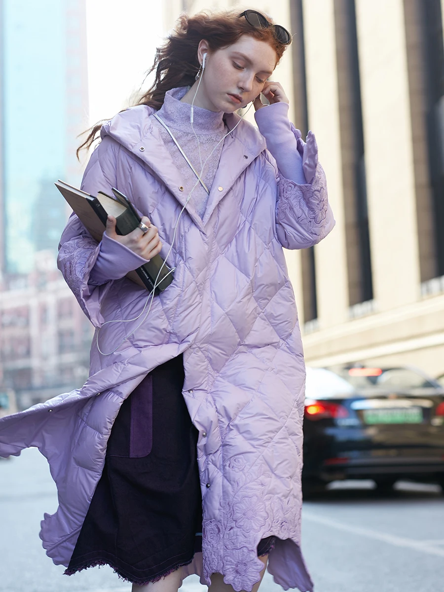 

IRINACH294 FALL WINTER 2020 COLLECTION Women Long Hooded Embroidered White Duck Down Jacket Coat