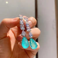 qtt aesthetic long hanging earrings paraiba emerald water drop tourmaline%c2%a0gemstone fashion earrings temperament fine jewelry