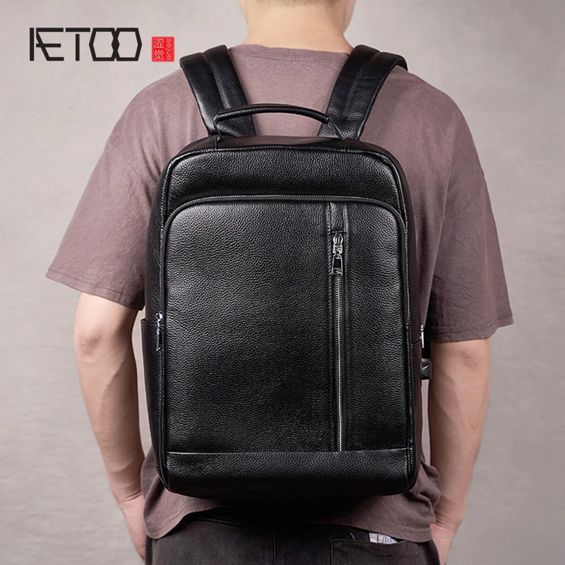 

Мужской кожаный рюкзак AETOO, кожаный рюкзак первого слоя, Вместительная дорожная сумка, модная школьная сумка