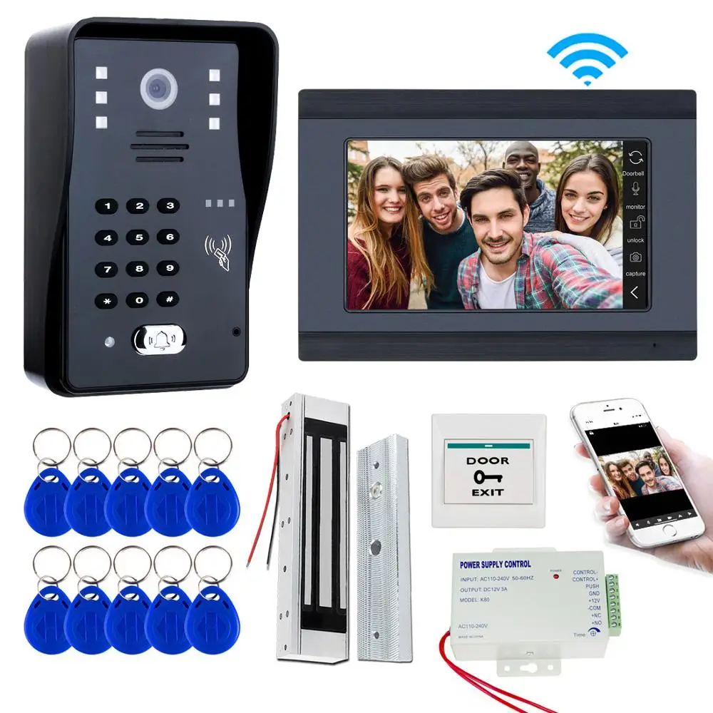 7 ''Wi Fi видео дверной звонок Системы Беспроводной домофон наборы для телефона