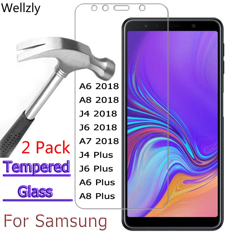 2 шт. Защитное стекло для Samsung Galaxy A6 A8 A7 2018 защита экрана закаленное J6 J4 Plus A750 пленка
