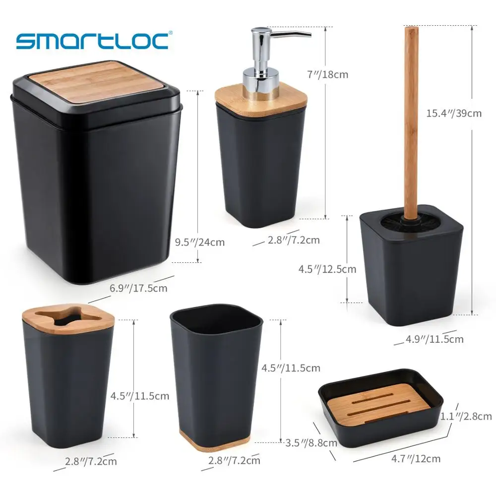 set of 6 smartloc plastic bathroom accessories toothbrush holder toothpaste dispenser case soap box shower storage black free global shipping