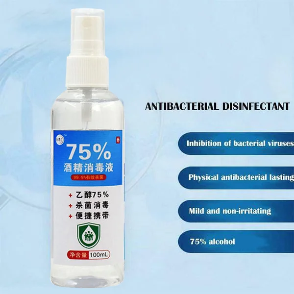 Портативный одноразовый дезинфекционный антисептик для рук 100 мл 75% распыление