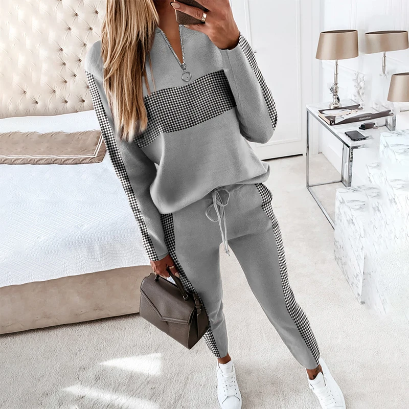 

2021 Spring New Creative Casual Eyelash Print Cutout Long Sleeve Women Sweatshirts Pullover Tops Drawstring Pants Set Tracksuit