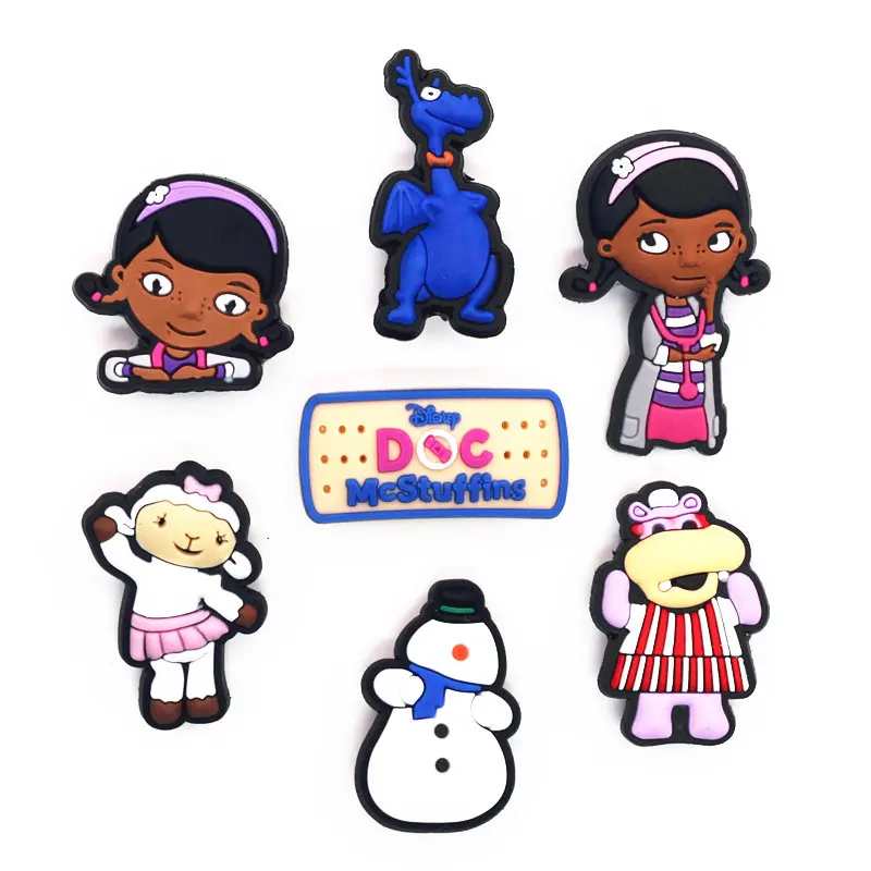 7 шт. в комплекте, ПВХ, обувь, очаровательные, Мультяшные, Doc Mcstuffins, садовая обувь с пряжкой, украшение для Крока, браслет, jibz, детская вечеринка, X-mas, подарки