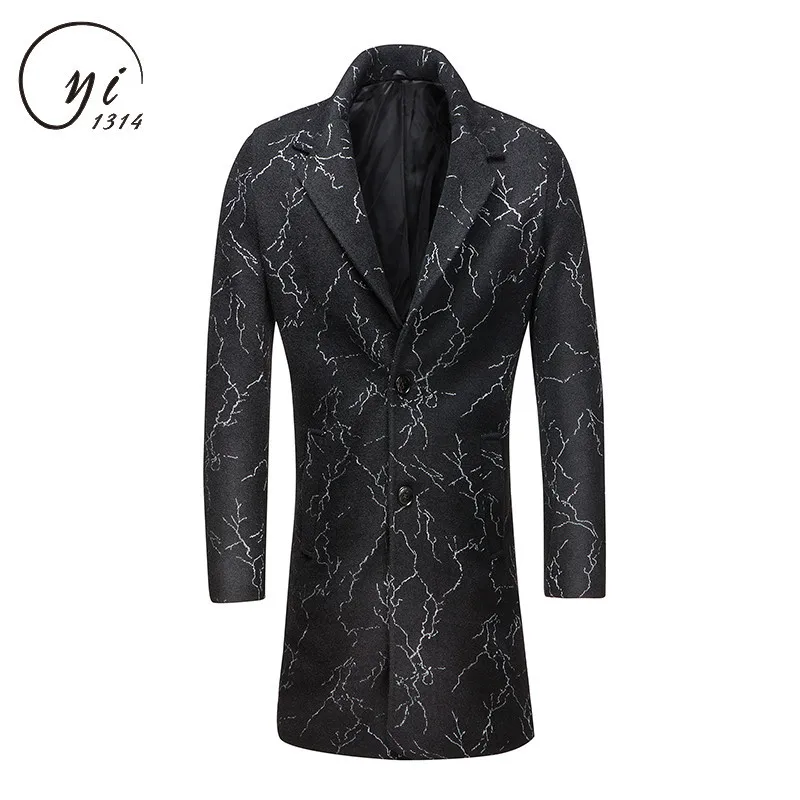 Пальто с принтом фонарика мужское длинное толстое теплое пальто Шерстяное