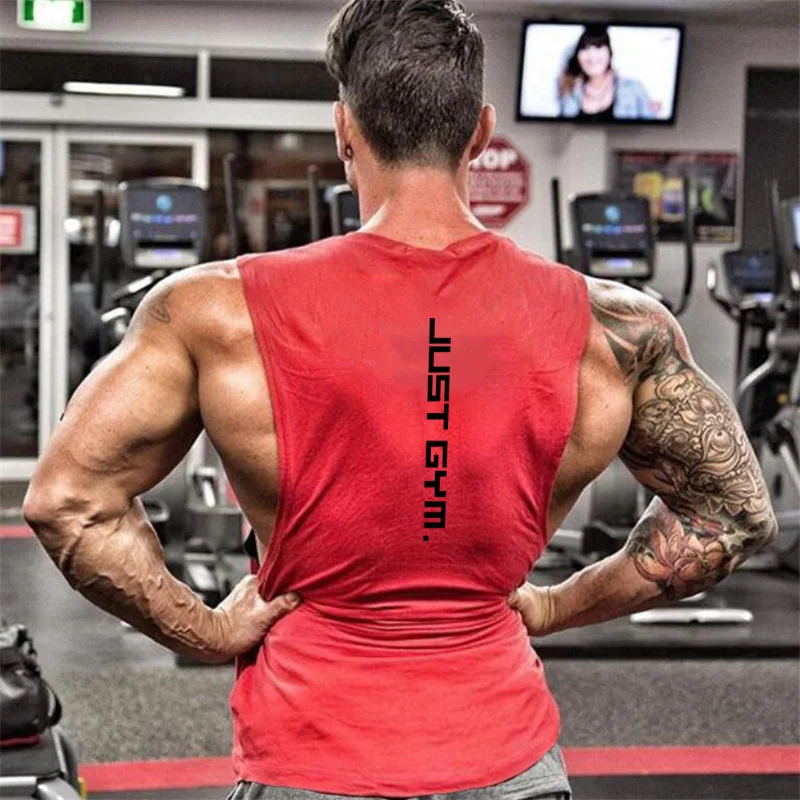 Brand Just Gym Clothing Fitness Mens Sides Cut Off T-shirts Dropped Armholes Bodybuilding Tank Tops Workout Sleeveless Vest | Мужская