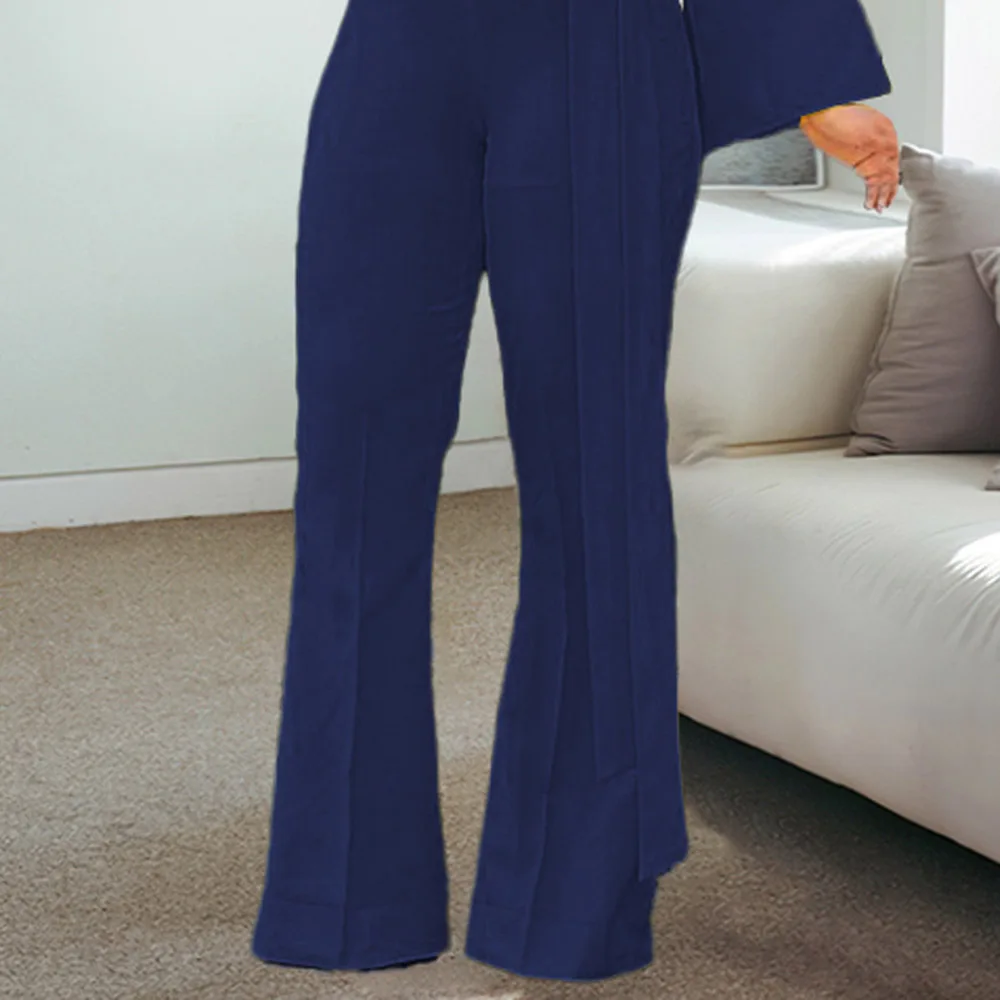 

Western Style Jumpsuit Spring Autumn Fashion African Oversize Casual Temperament High Waist Simple Stand-up Collar Flared Sleeve