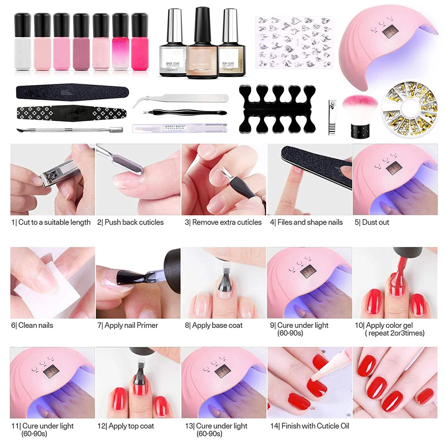 

Gel Nail Polish Kit with 48W LED Light Starter KitGel Polish Set- 7 Colors with 10ml Nail Primer Base Top Coat, LED Nail Lamp