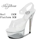 Женские туфли на тонком прозрачном каблуке, пикантные сандалии на платформе 15 см, для бара, ночного клуба, для прогулок, танцев на шесте