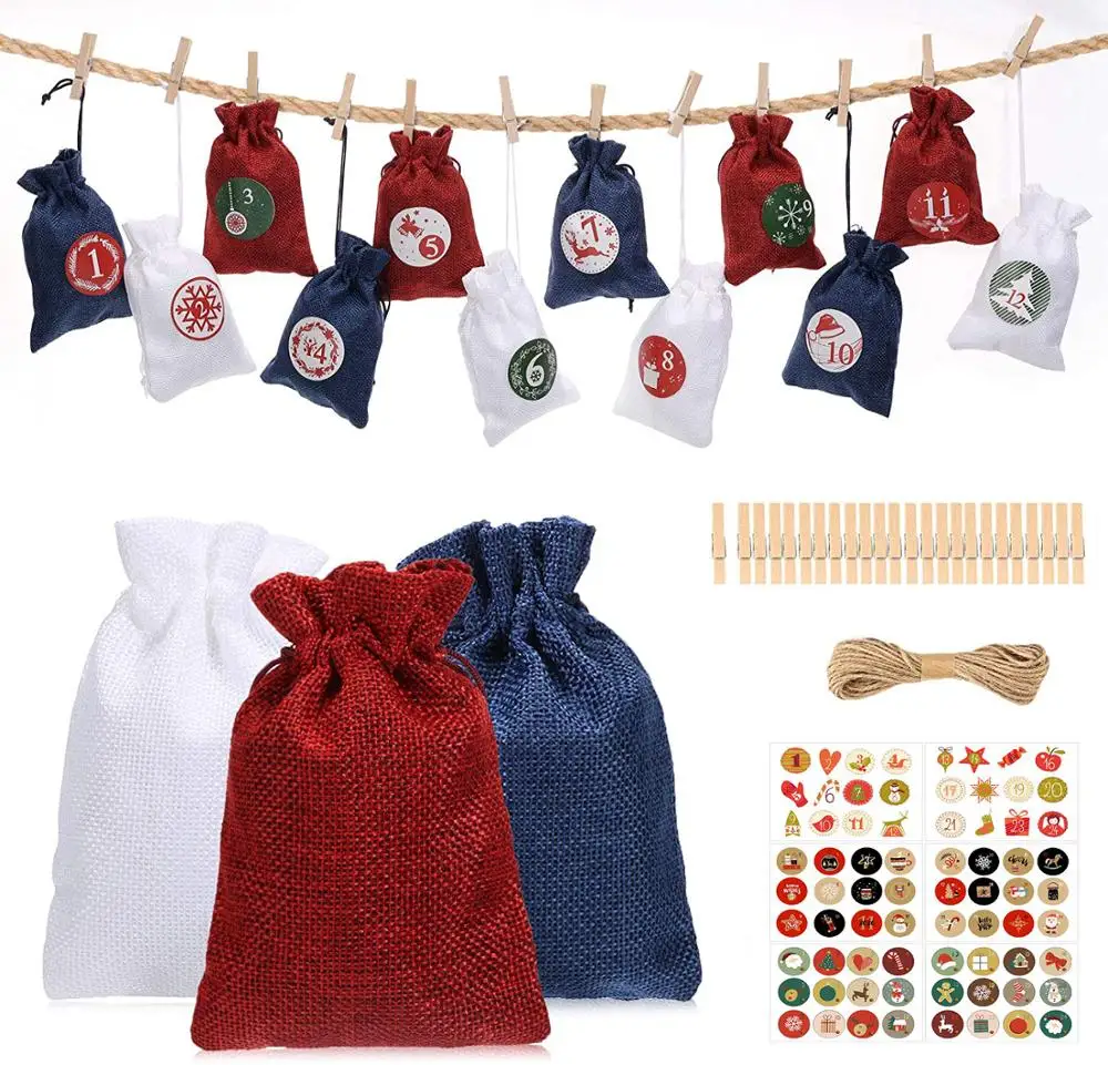 Календарь с навесом на Рождество мешочный подвесной Подарочный пакет обратным
