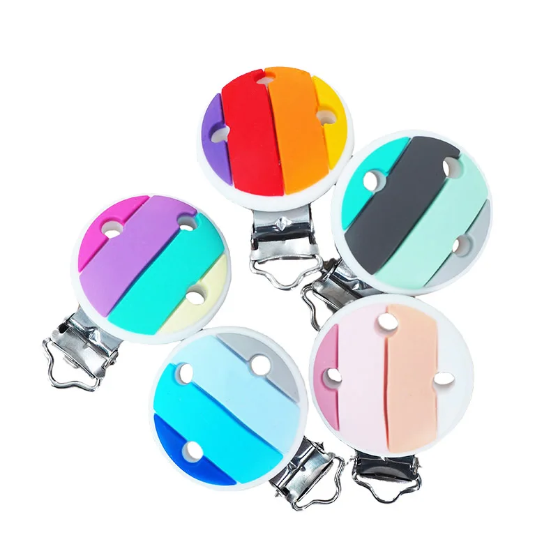 Chenkai 50PCS Rainbow Shape Silicone Clip BPA Free DIY Infant Necklace Pendant Sensory Nursing Pacifier Teething Cilps Toys Gift