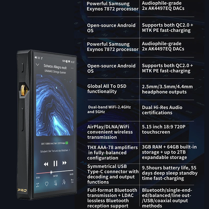 Портативный музыкальный MP3 плеер FIIO M11 PRO Samsung Exynos 7872 Android 7 0 Bluetooth AK4497EQ