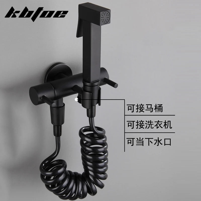 All copper flusher toilet spray gun black one in two out bidet set washer high pressure faucet nozzle
