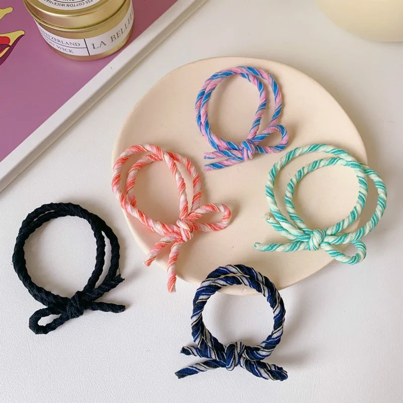 

Color matching ice cream multi-storey Elastic Hairband Two color mandarin duck Knotted headrope bow Hair ring leather case