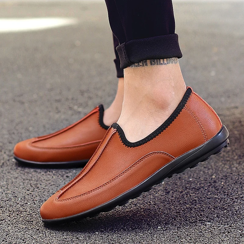 

PU Leather Men Casual Shoes Luxury Brand Mens Loafers Moccasins Breathable Slip on Black Driving Shoes Plus Size 37-46