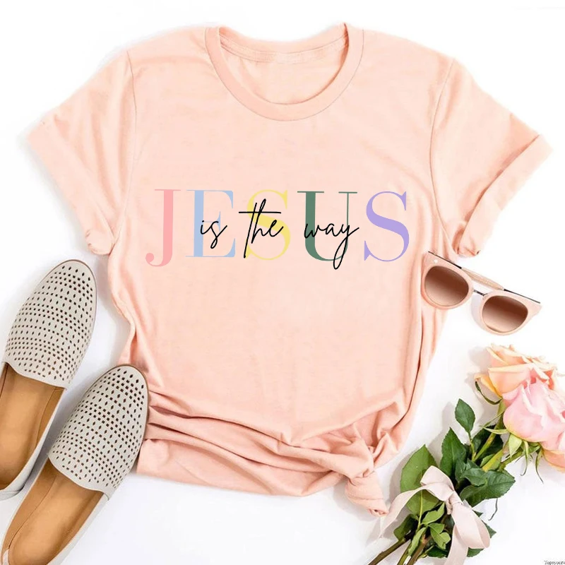 

Christian Woman Tshirts Jesus Is The Way Graphic Tee Jesus Gift for Friend Women Clothes Gift for Women Christian Tops M