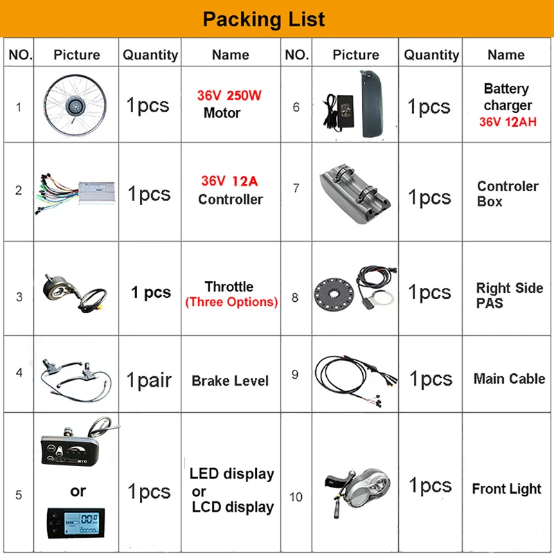 Preise 36V 250W Duty Freies Ebike Conversion Kit Mit 12ah Lithium-Batterie Vorne/Hinten Hub Motor 20 Zoll Rad DIY Elektrische Fahrrad Teile