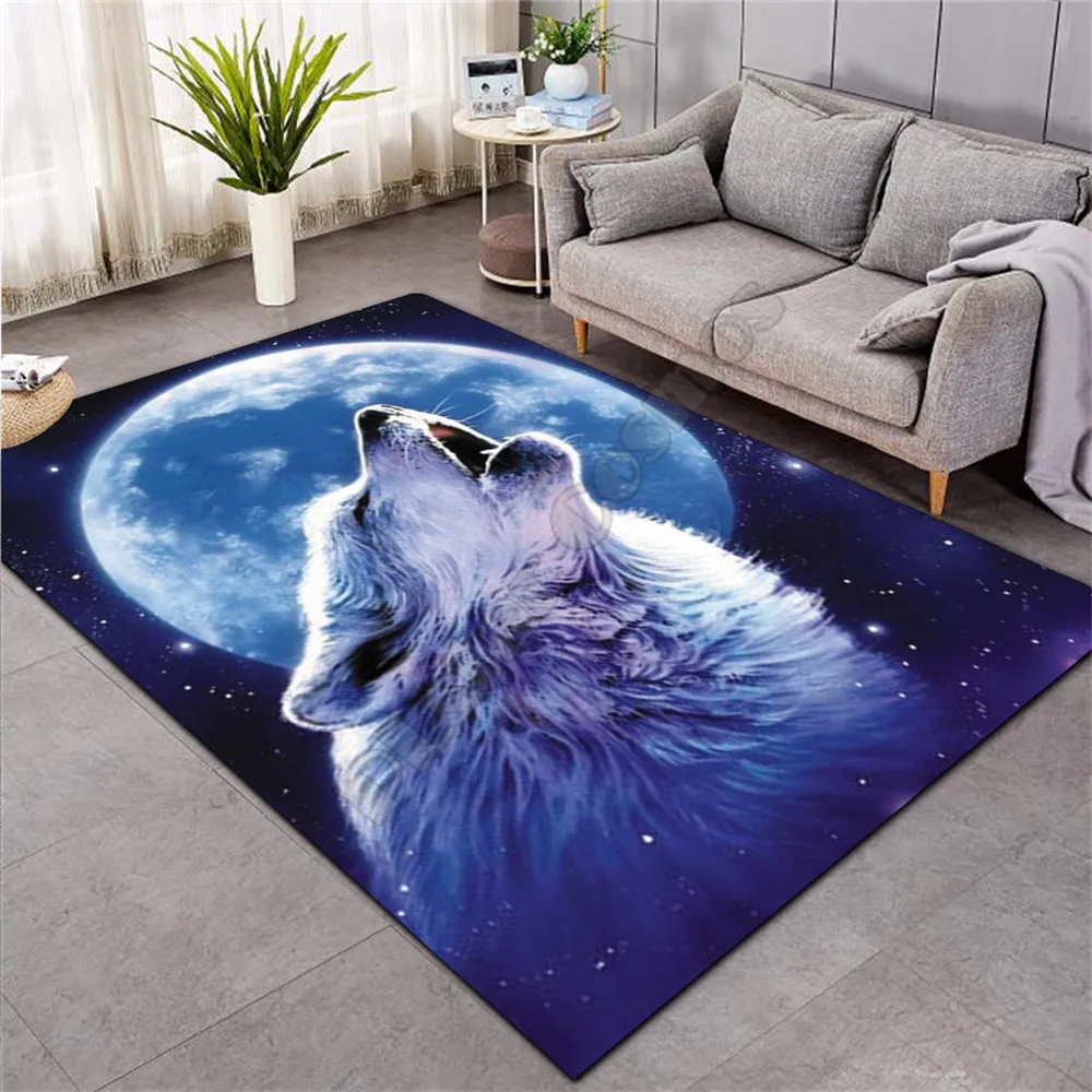 Коврик Galaxy Wolf с 3D рисунком нескользящий мягкий ковер для столовой гостиной