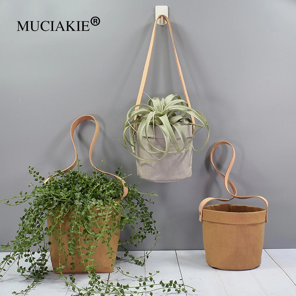 

MUCIAKIE 3PCS The New Kraft Paper Flowerpot Nordic Hanging Flowerpot Creative Home Paper Bag Can Be Washed