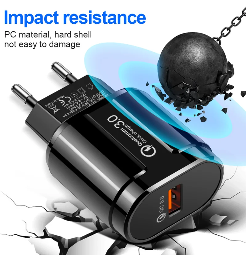 Quick Charge 3 0 Мобильный телефон зарядное устройство USB EU штекер 18 Вт QC быстрое для iPhone