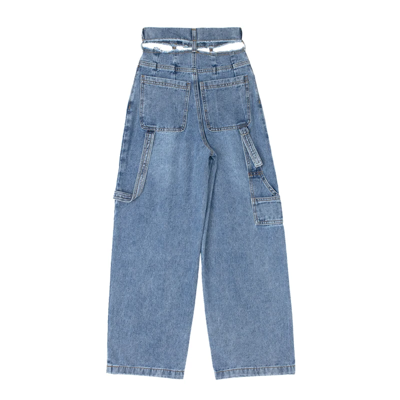 

Women hollow out waist high waist denim jeans