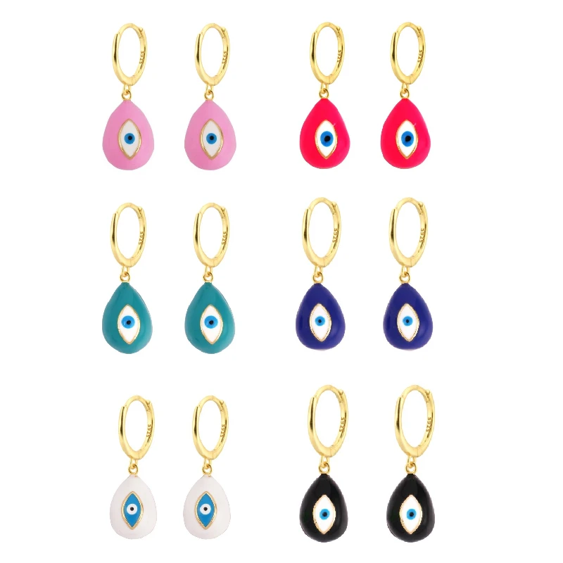 Женские эмалированные серьги подвески в виде слезы сглаза красные розовые белые
