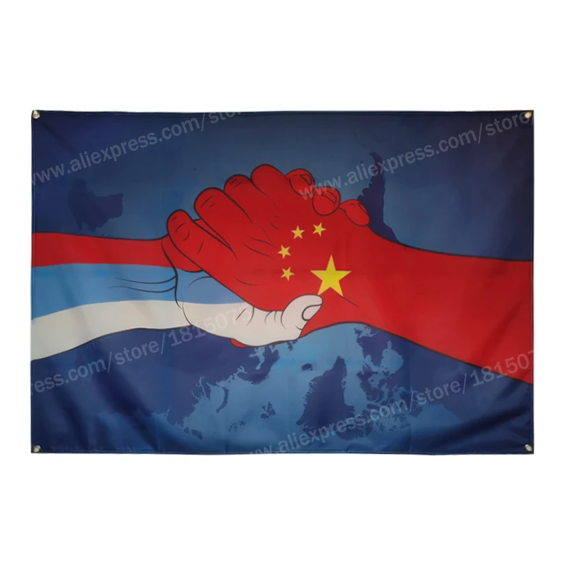 Friendship Flag Banner Polyester 96cm* 144cm Hang On The Wall 4 Grommets Custom Indoor China Russia Shake Hands | Дом и сад