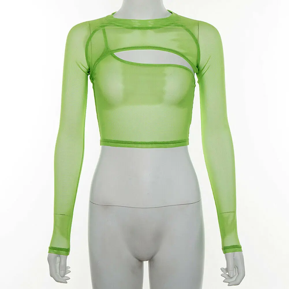 Лидер продаж Модные женские сексуальные длинные рукава сетчатый прозрачный