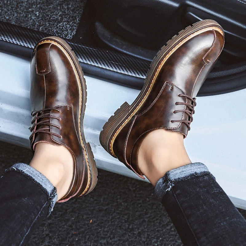 Retro Men Oxfords Formal Men's Genuine Leather Shoes Business Man Wedding Brogue Lace Up Soft Male Footwear Flat | Обувь