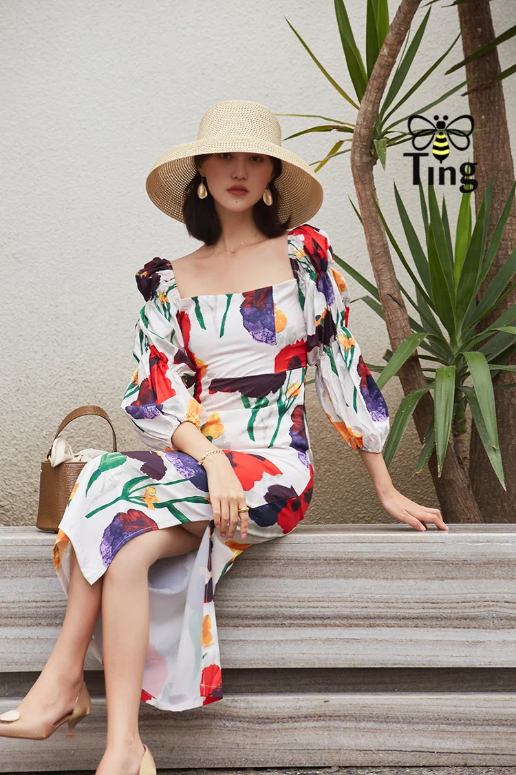 Женское винтажное платье-миди Tingfly элегантное богемное платье с цветочным