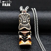2022 stainless steel imitation long necklace tribal tiki man totem pendant necklace amulet jewelry gift collares largos n19804