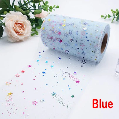 Blue 6 см* 25 ярдов Радужный красочный Тюль с блестками в руллонах Звезда Сетка из сетчатого материала катушка Кружевная Ткань Свадебный декор "сделай сам" - Цвет: Blue