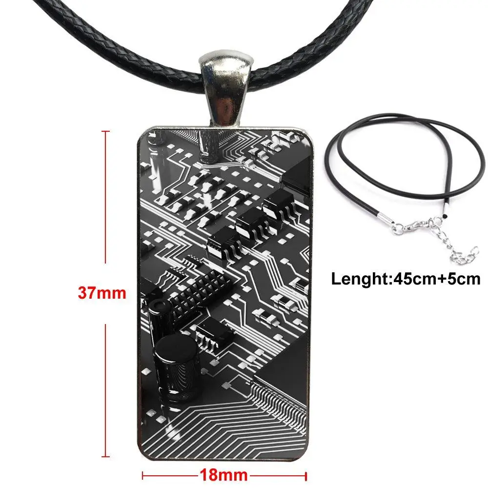 

For Christmas Gift Necklace Fashion Long Chain With Rectangle Necklace Jewelry Computer Circuit Board Print