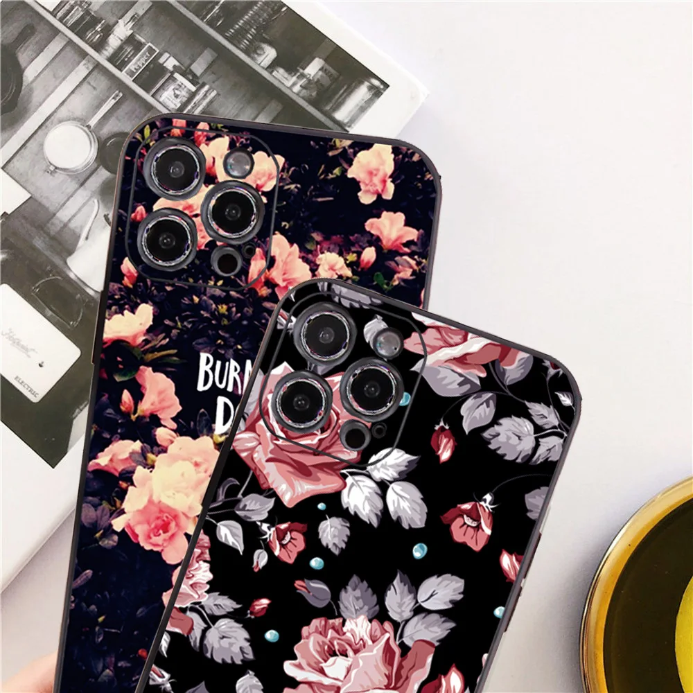 Luxury Rretro Flowers Phone Case Cover For iPhone 11 XS 11Pro Max XR Case For iPhone 12 pro X 8 7 Plus Shell Soft TPU Coque