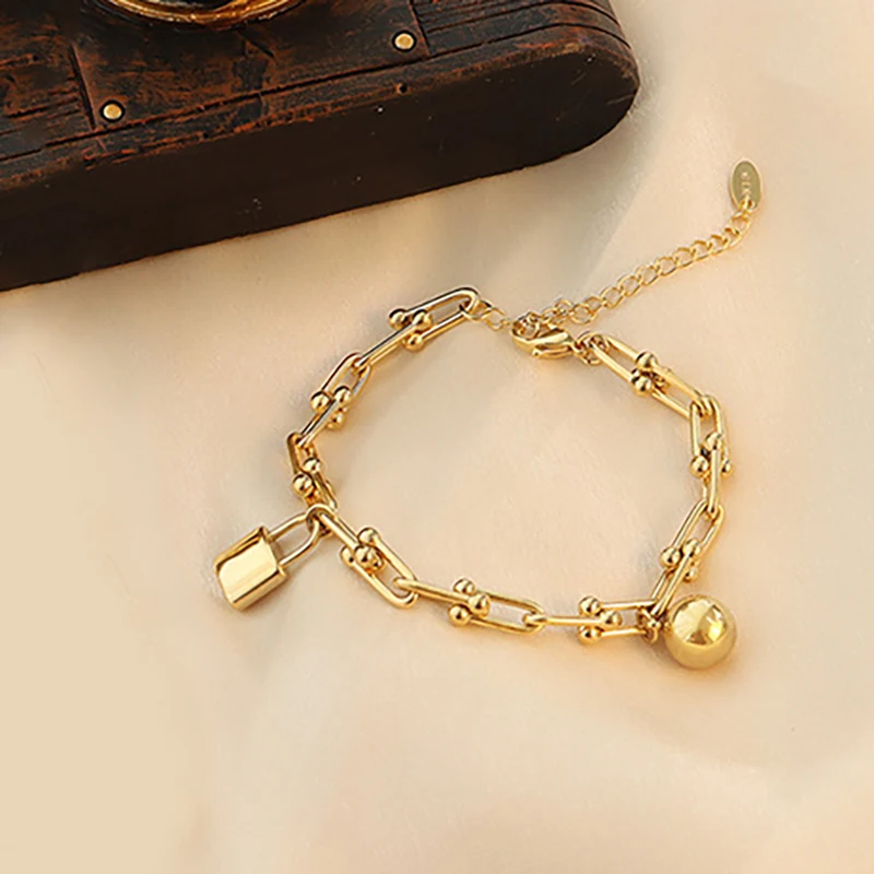 

Titanium Steel Lock Ball Designer Charm Bracelet for Women Couple Jewelry Wholesale Pulseras Para Parejas Armbanden Voor Vrouwen