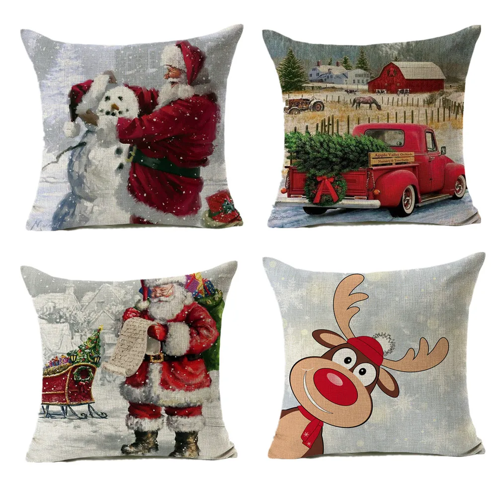 Наволочка из хлопка и льна 45x45 см Рождественский Декор для дома новогодний декор