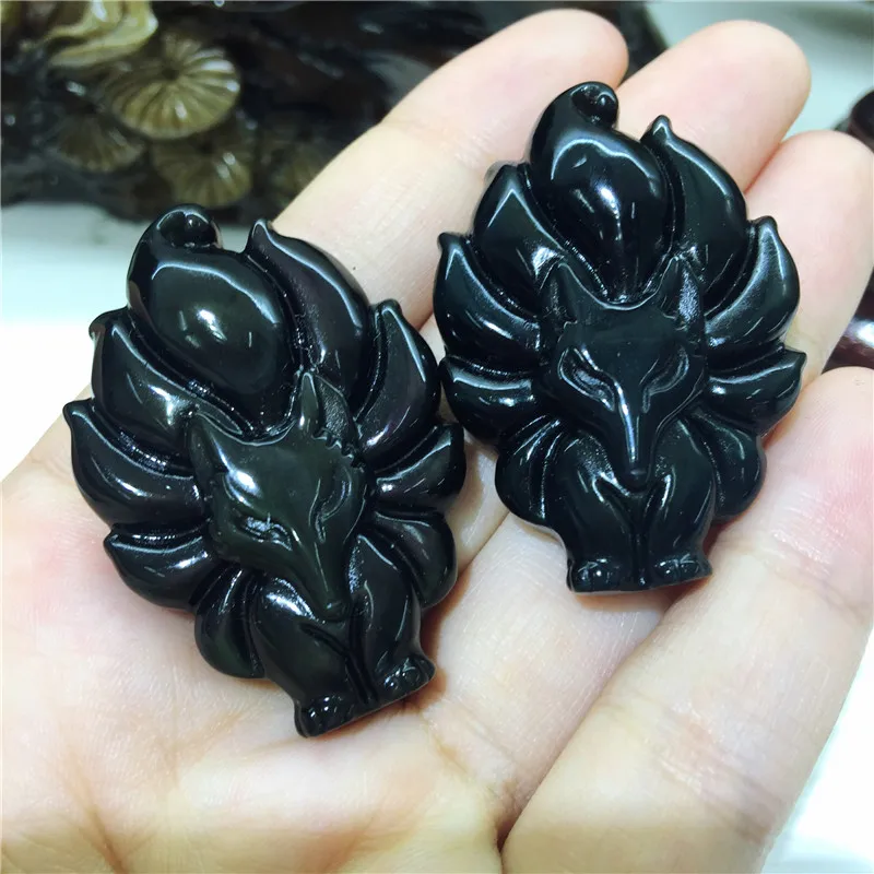 Натуральный обсидиан 9-хвостый Лисий кварц кристалл драгоценный камень Рейки