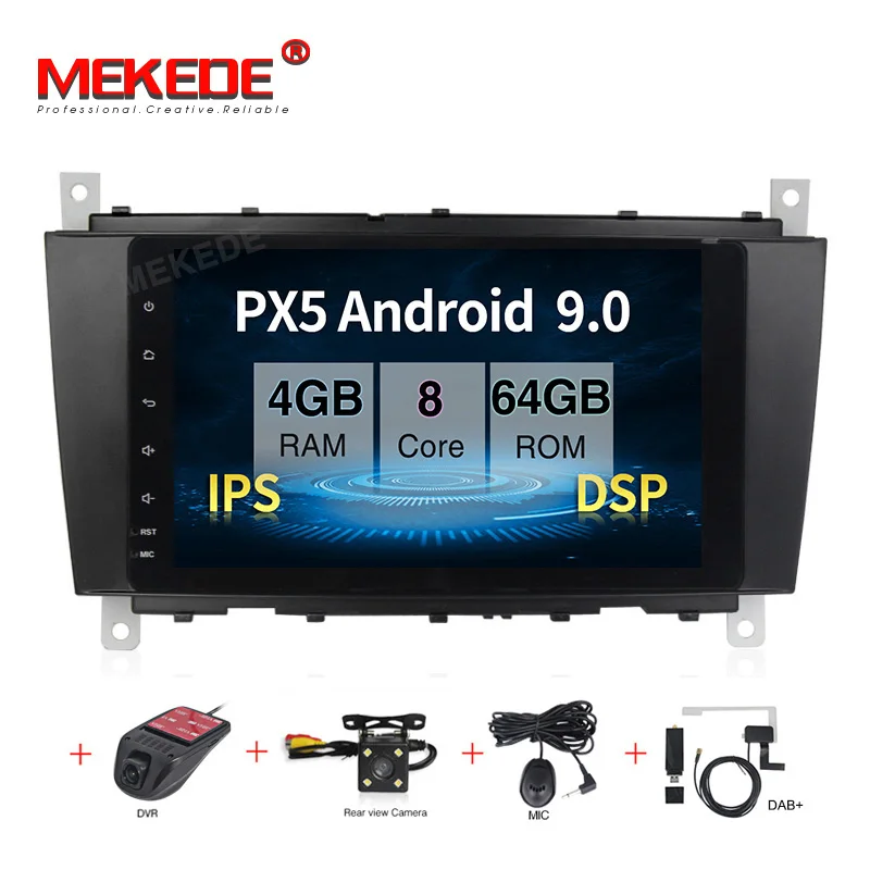 PX5 Android 9,0 автомобильный DVD для Mercedes/Benz C Class W203 2004-2007 c200 C230 C240 C320 C350 CLK W209 Восьмиядерный 4G ram 32G rom