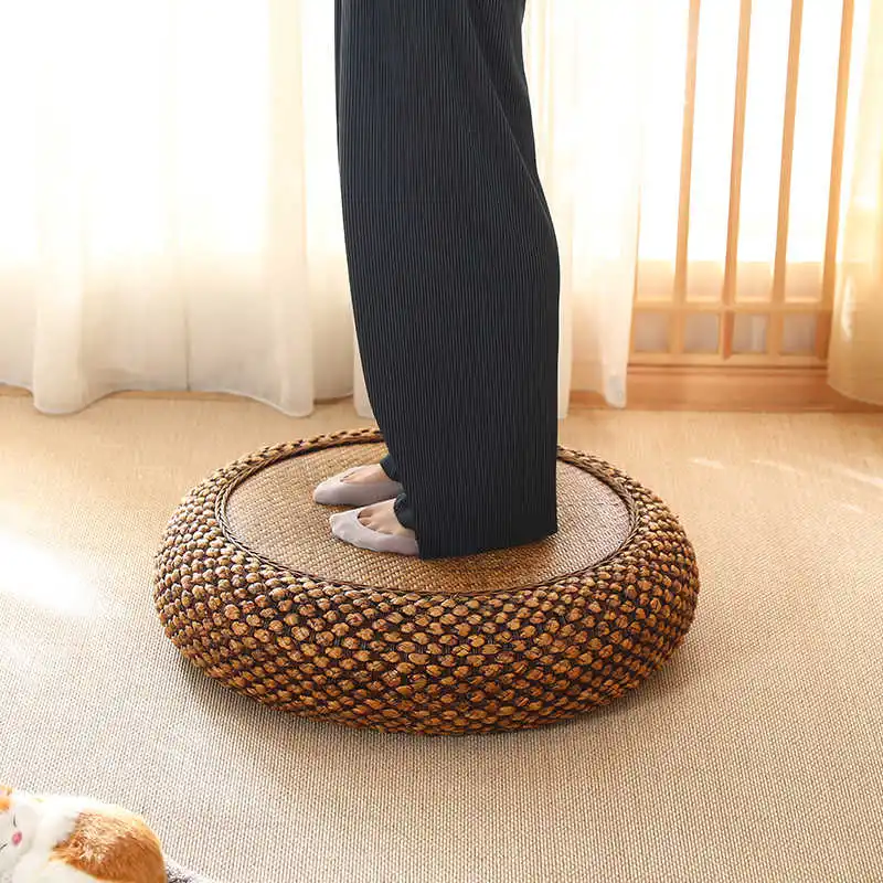 저렴한 일본식 두꺼운 등나무 다다미 침실 쿠션, 가정용 명상 매트 빨대 직조 거실