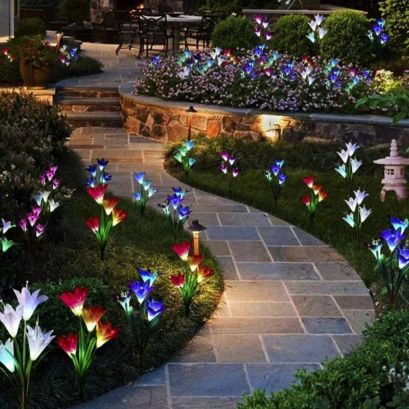 

Solar Flower Lights Outdoor Waterproof - 3 Pack Led Solar Powered Lily Lights, Multi-Color Changing Lamp