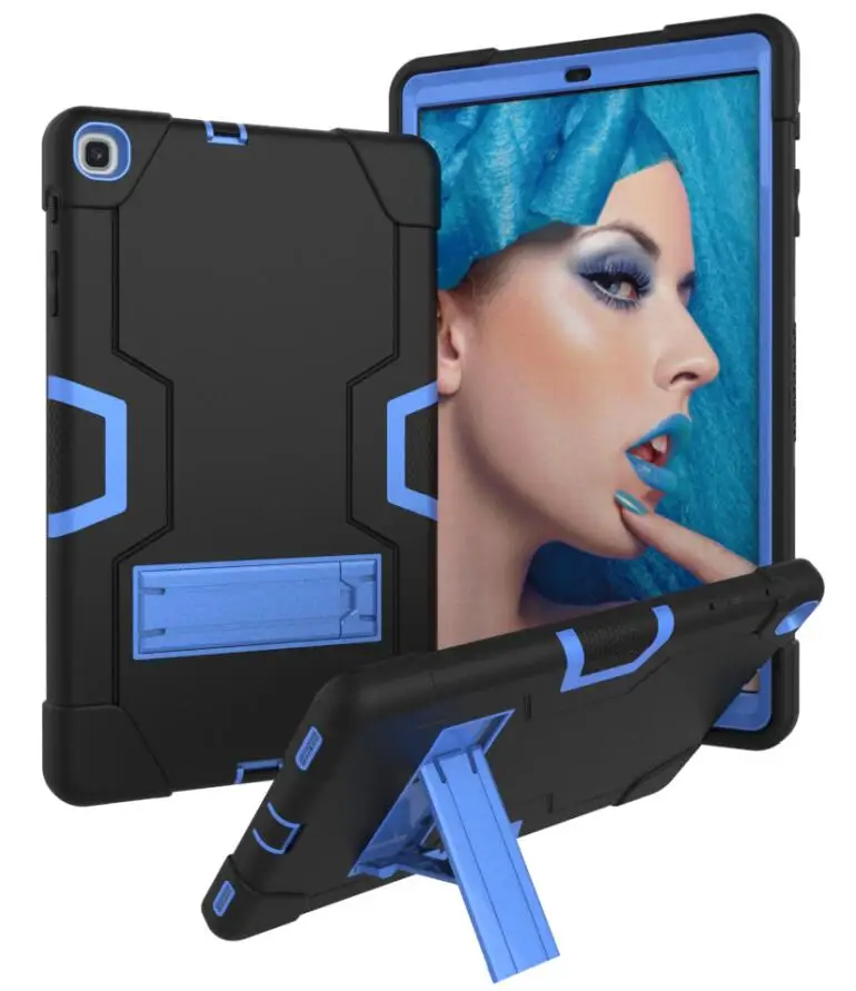 black blue Чехол для Samsung Galaxy Tab A 10,1 SM-T510 T515, детский безопасный сверхмощный силиконовый Жесткий противоударный Броня Гибридный чехол-подставка+ ручка - Цвет: black blue